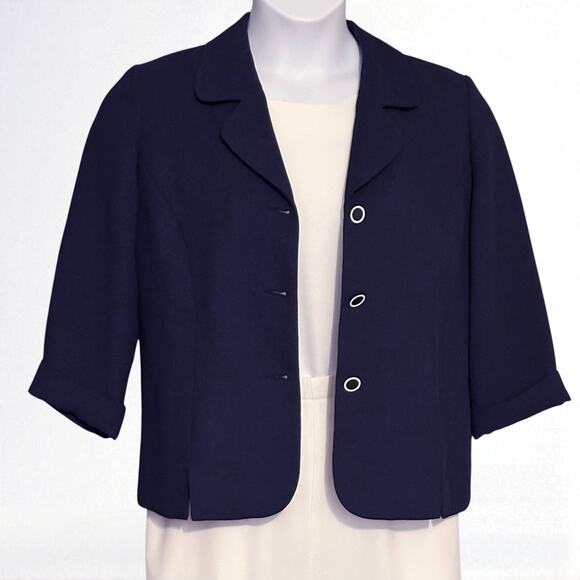 Draper's & Damon's Pant Suit Sz 10 Top Jacket Pull On Trousers Sailor Blue Ivory - Picture 5 of 9